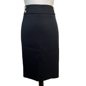 Calvin Klein Black Pencil Skirt Size 12 Knee Length Straight Career Crest Button